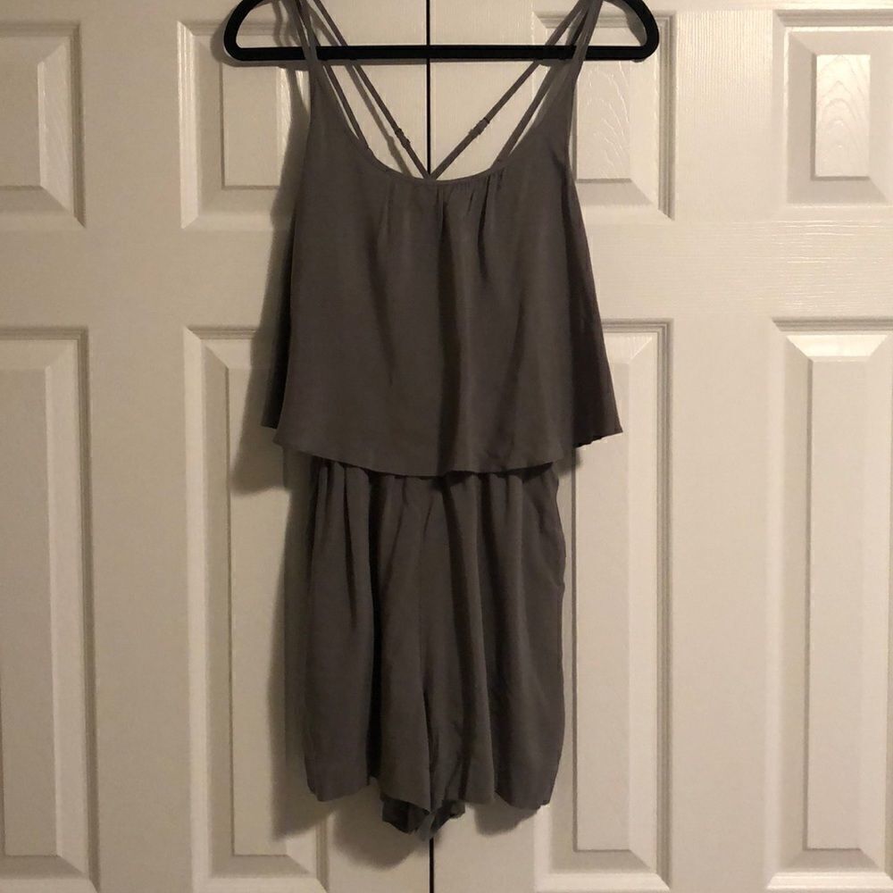 C&California Grey Shorts Romper Crisscross Back
